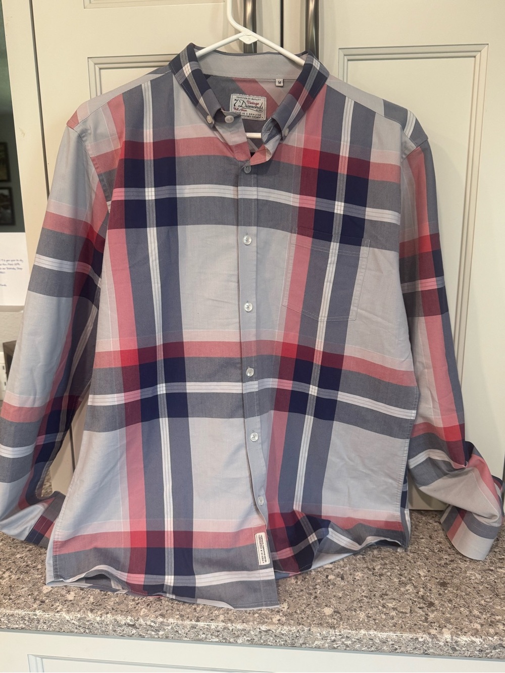 7 Diamonds Plaid Button-Down Shirt in Gray, Navy & Red